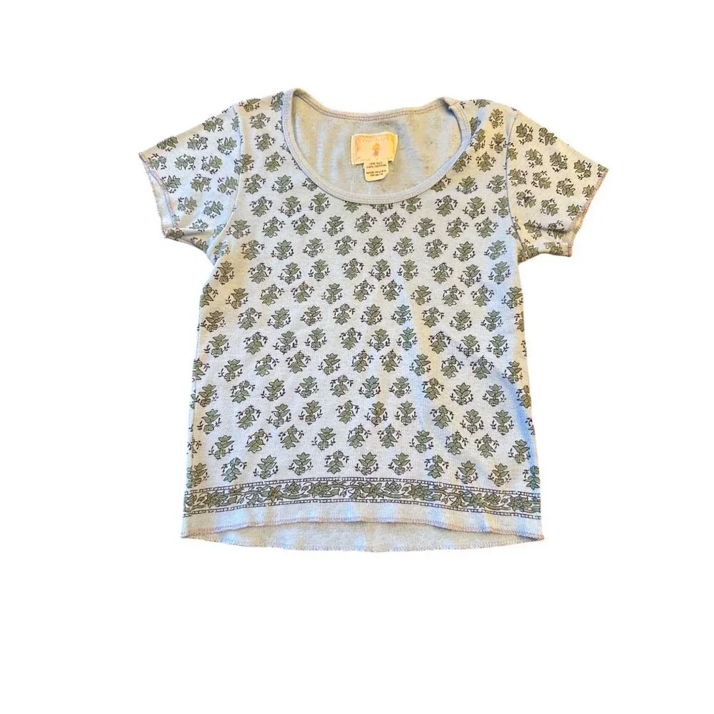 Vintage 80s Free People Floral Print Cotton Baby T Shirt One‎ Size Made in USA